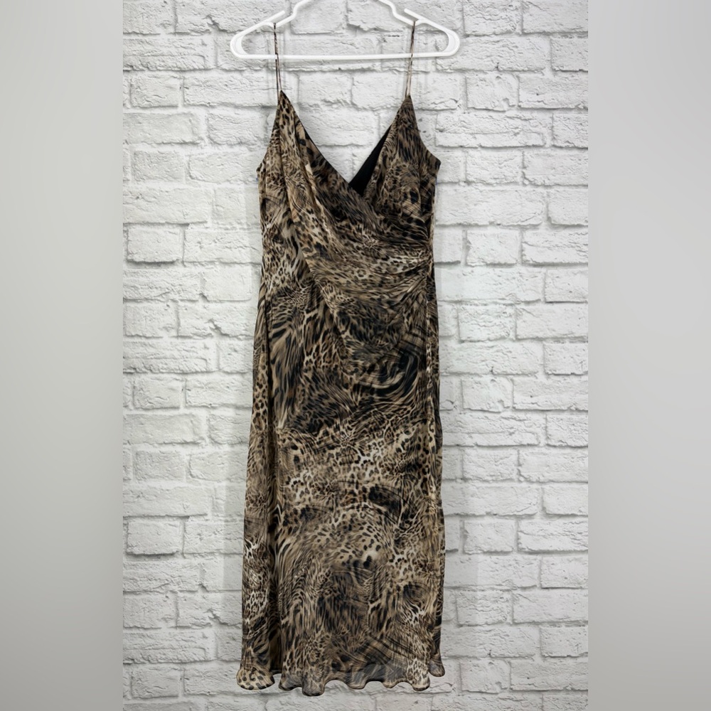 Jones New York Strappy Surplice Animal Cheetah Print Dress Sz 12 Mob Wife